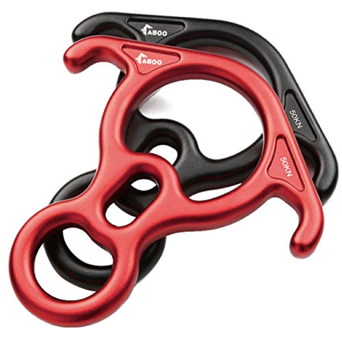 Azarxis 50KN Rescue Figure, 8 Descender Large Bent-Ear Belaying and Rappelling Gear Downhill Equipment Belay Device Climbing for Rock Climbing Peak Rescue (Black + Red)