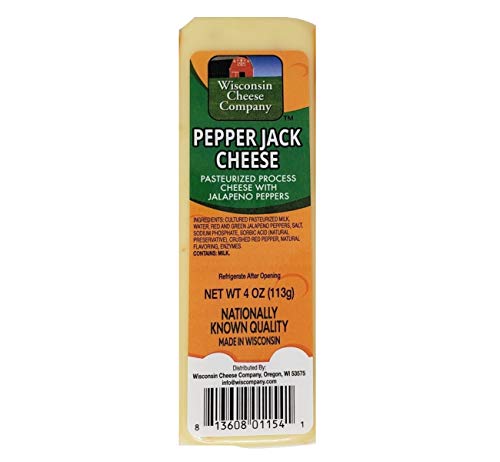 WISCONSIN CHEESE COMPANY | 100% Wisconsin Pepper Jack Processed Cheese 6-4 oz Individually Wrapped Packages | A Perfect Snack | Cheese and Crackers