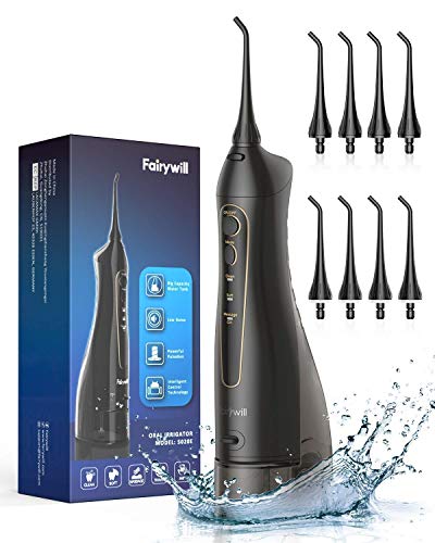 Water Flossers for Teeth, Fairywill 300ML Cordless Portable Water Pick Teeth Cleaner, 3 Modes and 8 Jet Tips, IPX7 Waterproof, USB Charged for 21-Days Use, Oral Irragator for Travel, Office