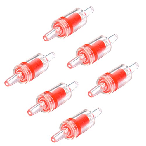 Pawfly 6 PCS Aquarium Air Pump Check Valves Red Clear Plastic One Way Non-Return Check Valve for Fish Tank