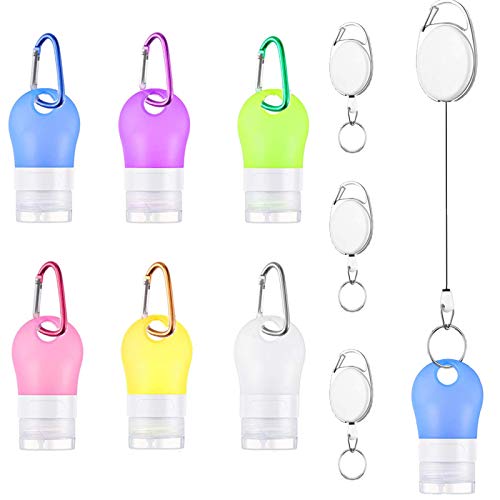 6pack Portable Silicone Travel Bottles Keychain Set Empty Hand Sanitizer Dispenser Refillable Container with Leak-proof Cosmetic Bottles for Toiletry Shampoo Lotion Soap Conditioner Body Wash Liquid