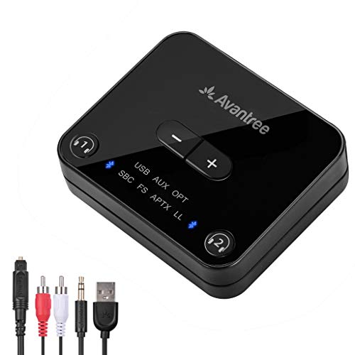 Avantree Audikast Plus Bluetooth 5.0 Transmitter for TV PC with Volume Control, aptX Low Latency Wireless Audio Adapter for 2 Headphones (Optical, Aux, RCA, USB) 100ft Long Range (No Receiver Mode)