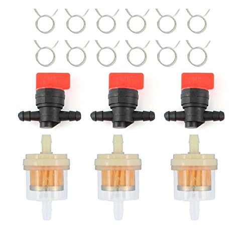 MOTOKU 1/4' in Line Fuel Gas Filters Shut Cut Off Valves Clamps for Briggs & Stratton 493960 494768 698183 Maico Husqvarna KTM Ossa Trial Bultaco Yamaha Motorcycle Lawn Mower Tractor