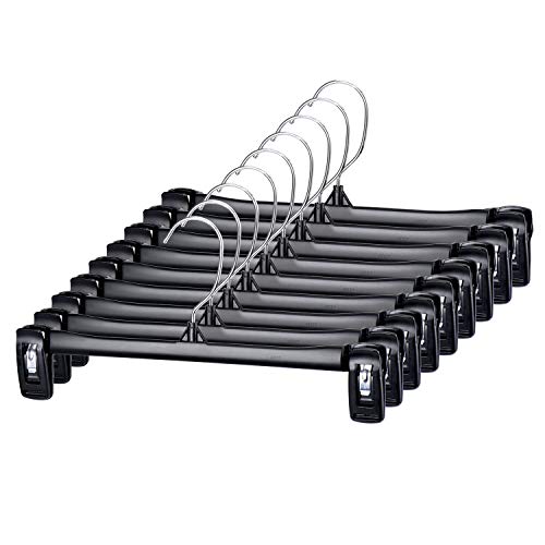 Titan Mall Pants Hangers 30 Pack 12inch Black Plastic Skirt Hanger with Non-Slip Big Clips and 360 Rotatable Hook, Durable and Sturdy Plastic Hanger, Elegant and Economical for Hanging Pants