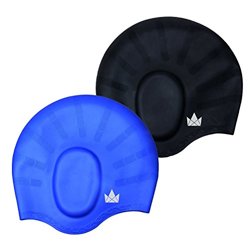 The Friendly Swede Silicone Long Hair Swim Caps - Durable Silicone Swimming Caps for Women Men Adults Kids (2 Pack) (Blue + Black)