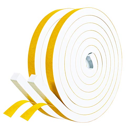 White Weather Stripping for Doors Windows- 2 Rolls, 1/2 Inch Wide x 3/8 Inch Thick, Closed Cell Windows Sealing Tape Neoprene Foam Rubber Seal Strip Gasket Tape, 6.5 Ft X 2, Total 13 Feet