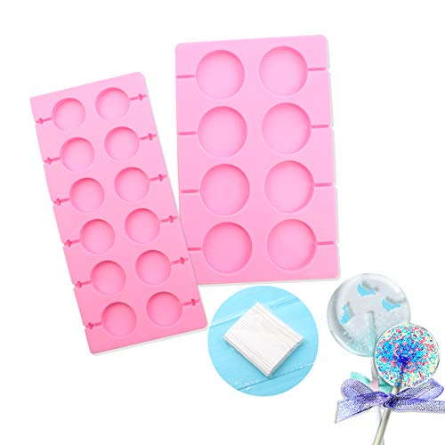 BAKER DEPOT 2pcs Round Silicone With 100 Sticks Lollipop molds Hard Candy Mold Chocolate Biscuit Baking Tool 8 Holes And 12 Holes Set of 2