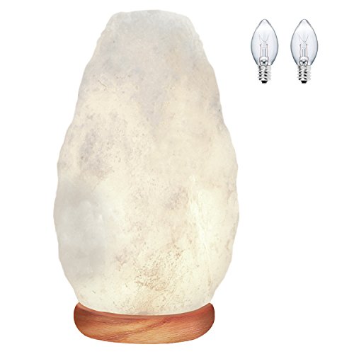 Himalayan Glow White Salt Crystal Lamp,Natural Salt Night Light,Hand Crafted Salt Lamp with Neem Wooden Base,Salt Lamp Bulb,(ETL Certified) Dimmer Switch | 5-7 LBS (2 Extra Bulbs)