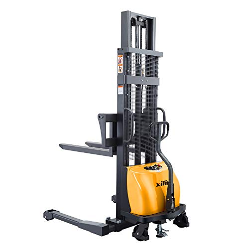 Xilin Semi Electric Stacker Material Lift Straddle Leg 118' Lifting Height with Adjustable Forks 2200lbs Capacity