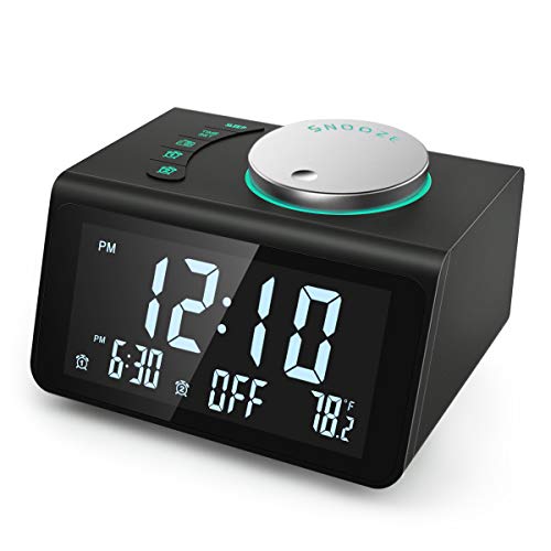 2020 Newest ANJANK Small Digital Alarm Clock Radio - FM Radio,Dual USB Charging Ports,Dual Alarms with 7 Alarm Sounds,Adjustable Volume,Temperature,5 Level Brightness Dimmer,Battery Backup,Bedrooms