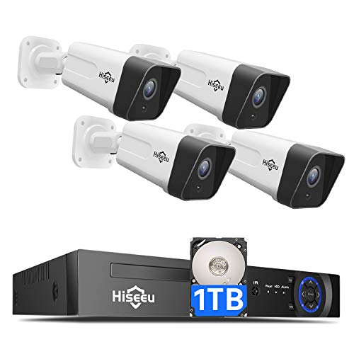 Hiseeu 5MP PoE Security Camera System, 8CH Home Wired Security System with 1TB Hard Drive, 4pcs IP 5MP Outdoor Security Camera with Audio, Night Vision, Motion Alert, Onvif Compatible, No Monthly Fee