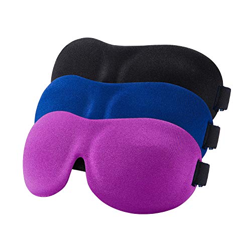 YIVIEW Sleep Mask Pack of 3, Lightweight & Comfortable Super Soft Adjustable 3D Contoured Eye Mask for Sleeping, Travel, Shift Work, Naps, Night Blindfold Eyeshade for Men Women, Black/Blue/Purple