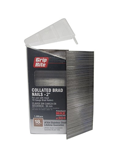 Grip Rite Prime Guard MAXB64878 18-Gauge 304-Stainless Steel Brad Nails in Belt-Clip Box (Pack of 1000), 2'