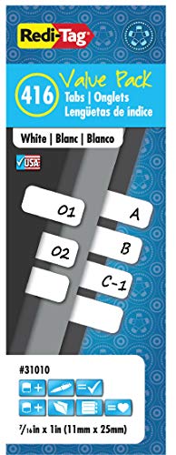 Redi-Tag Write-On Index Tabs, Permanent Adhesive, 7/16 x 1, 416 Tabs per Pack, White, Bulk 1-Pack (31010)