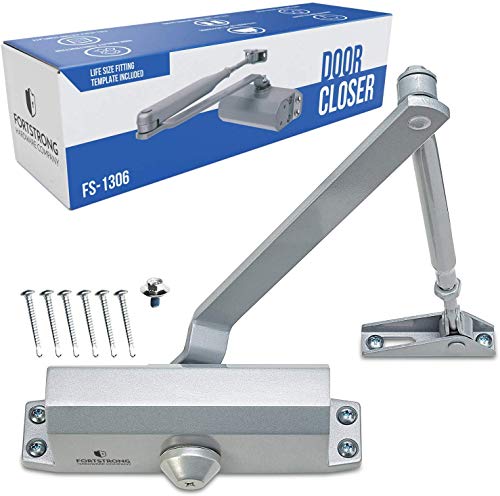 Door Closer FS-1306 Automatic Adjustable Closers Grade 3 Spring Hydraulic Auto Door-Closer with Easy Installation Life Size Fitting Template & Instructions Silver Aluminium