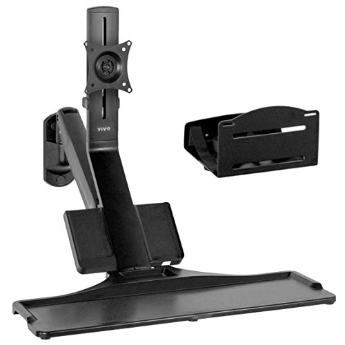 VIVO Premium Black Single Monitor and Keyboard Counterbalance Sit-Stand Wall Mount and CPU Holder, Ergonomic Standing Transition Workstation (STAND-SIT1WD)