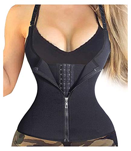 LODAY Waist Trainer Corset for Weight Loss Tummy Control Sport Workout Body Shaper Black (L, Black(Vest-Adjustable Straps))