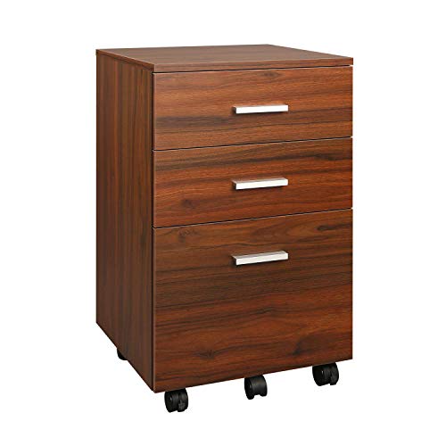 DEVAISE 3 Drawer Mobile File Cabinet, Wood Filing Cabinet fits A4 or Letter Size for Home Office, Walnut