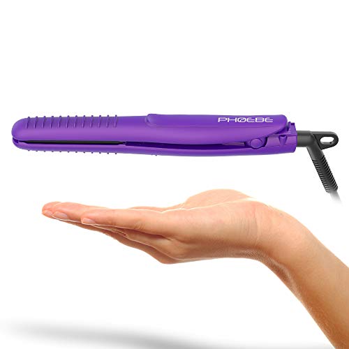 PHOEBE Mini Travel Flat Iron, 100-240V Dual Voltage 3/4 Inch Ceramic Tourmaline Negative Ionic International Hair Straightener, Professional Hair Straightener Flat Iron for Short Hair/Bangs(Purple)