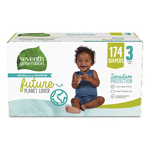 Seventh Generation Baby Diapers, Size 3, 174 count, One Month Supply, for Sensitive Skin