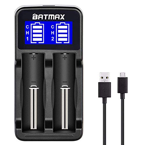 Batmax LCD Universal Intelligent USB Dual Battery Charger for Li-ion/Ni-MH/Ni-Cd 18650 18490 18350 17670 17500 16340(RCR123) 14500 A AA AAA AAAA Rechargeable Batteries