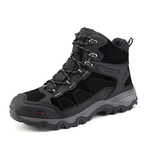 NORTIV 8 Men's Waterproof Hiking Boots Outdoor Mid Trekking Backpacking Mountaineering Shoes Black Size 10.5 US JS19004M