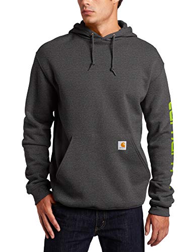 Carhartt Men's Midweight Sleeve Logo Hooded Sweatshirt (Regular and Big & Tall Sizes), Carbon Heather, Medium