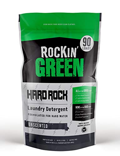 Rockin' Green Natural Laundry Detergent Powder | Hard Rock (for Hard Water), Unscented | HE, 90 Loads - 45oz Perfect for Cloth Diapers