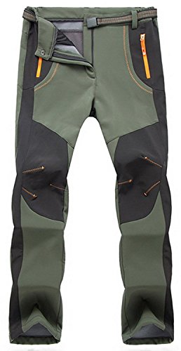 TBMPOY Men's Quick Dry Belted Waterproof Softshell Fleece Ski Pants(02 Thick Green,us S)