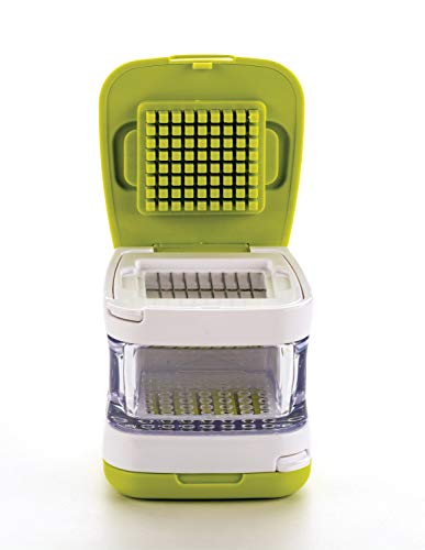 RSVP International Garlic Clove Cube Press Tool, Green/White | BPA-Free Plastic with Stainless Steel Blades | Minces & Slices | Chop, Crush, or Dice Garlic & Herbs | Dishwasher Safe