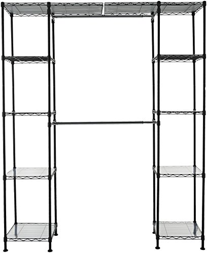 AmazonBasics Expandable Metal Hanging Storage Organizer Rack Wardrobe with Shelves, 14'-63' x 58'-72', Black