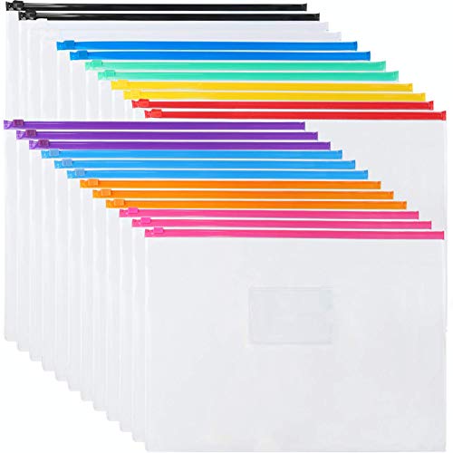 EOOUT 24pcs Plastic Envelopes Poly Zip Envelopes Files Zipper Folders, A4 Size/Letter Size, 10 Colors, for School, Office
