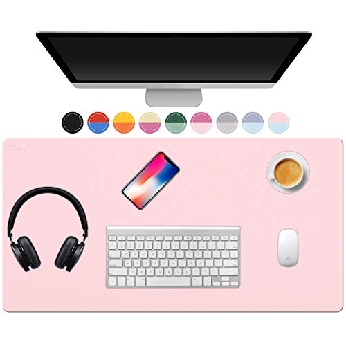 TOWWI Desk Pad, 32”x16” PU Leather Desk Blotter, Dual-Side Use Mouse Pad Desk Accessories (Blue / Pink)