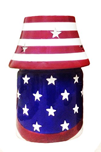 American Flag, Hand Painted Ceramic, Candle Jar Holder with Shade, 87941 By ACK