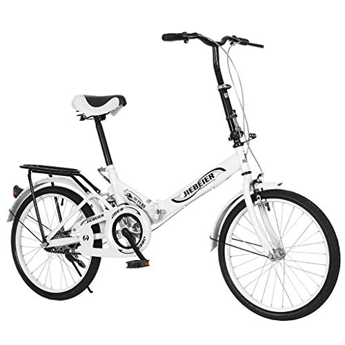 20 Inch Folding Bike for Adult Men and Women Teens, Mini Lightweight Foldable Bicycle for Student Office Worker Urban Environment, High Tensile Aluminum Folding Frame with V Brake Rear Rack (White)