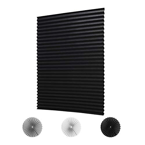 LUCKUP 2 Pack Cordless Light Filtering Pleated Fabric Shade,Easy to Cut and Install, with 4 Clips (36'x72'- 2 Pack, Black)