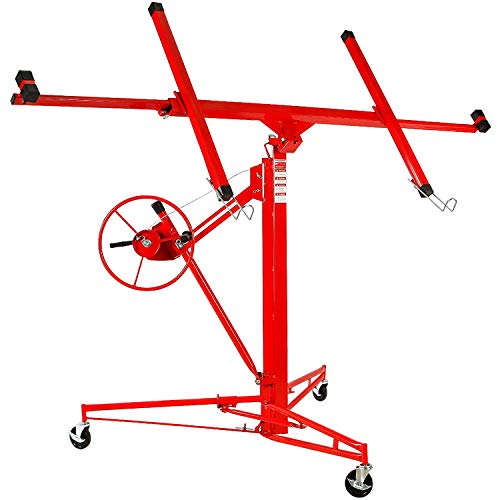 Aelirou Drywall Lift 11' Panel Hoist Jack Lifter Drywall Ceiling Lift Construction Tools Lockable w/Caster Wheel Red