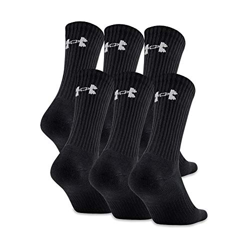 Under Armour Adult Charged Cotton 2.0 Crew Socks, 6-Pairs, Black/Gray, Shoe Size: Mens 8-12, Womens 9-12