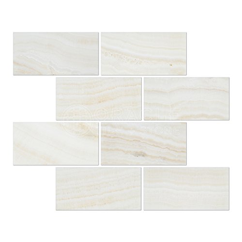 White Onyx (Bianco Fantastico) 3 X 6 Subway Brick Tile, Vein-Cut, Polished - Box of 5 sq. ft.