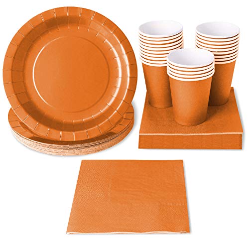 Orange Party Supplies, Paper Plates, Cups, and Napkins (Serves 24, 72 Pieces)