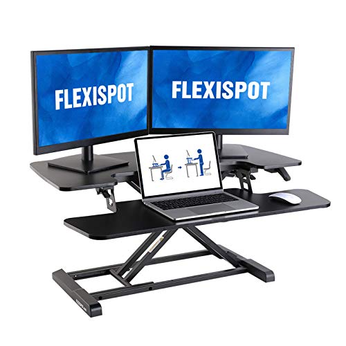 FLEXISPOT Standing Desk Converter - 35 Inch Height Adjustable Stand Up Desk Riser, Black Home Office Desk for Dual Monitors and Laptop (M7MB)