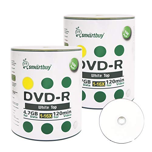 Smartbuy 200-disc 4.7gb/120min 16x DVD-R White Top Blank Data Recordable Media Disc