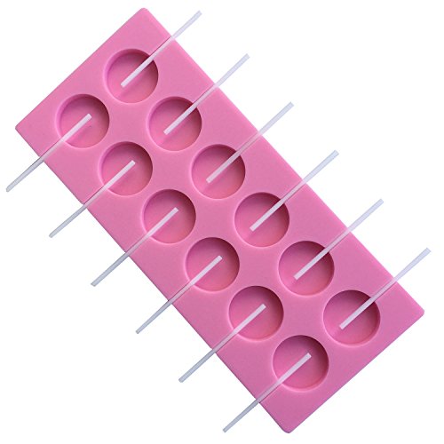 Mujaing 12-Capacity Round Silicone Lollipop Baking Hard Candy Molds