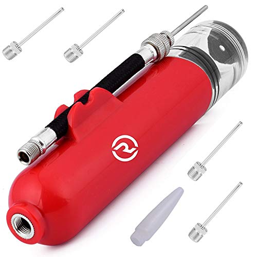 REVIVL Ball Pump with 5 Needles and 1 Nozzle - Air Pump for Inflatables, Basketball, Soccer, Volleyball, Football, Sport Ball - Dual Action for Faster Inflation - Just 6 Inches Small with Hose Holder