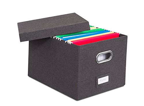 Internet's Best Collapsible File Storage Organizer with Lid - Decorative Linen Filing & Storage Office Box – Hanging Letter/Legal Folder – Home Office Bins Cabinet – Charcoal Container - 1 Pack