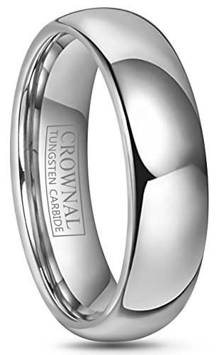 Crownal 4mm 6mm 8mm 10mm Tungsten Wedding Band Ring Men Women Plain Dome Polished Size Comfort Fit Size 3 To 17 (6mm,8)