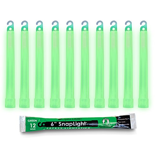 Cyalume Green Glow Sticks - Premium Bright 6” SnapLight Sticks with 12 Hour Duration (10 Pack)