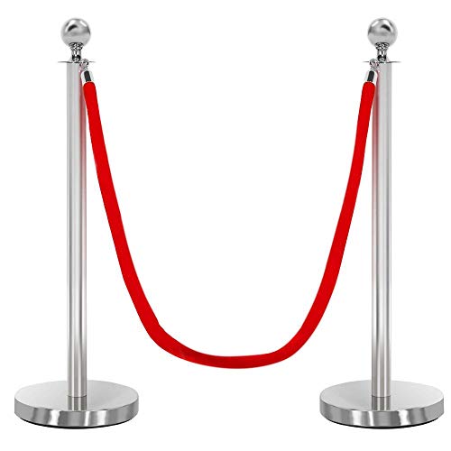 Yaheetech Stanchions and Velvet Ropes Crowd Control Barriers Stanchions w/ 6.5FT Red Velvet Rope, 2-Pack, Silver