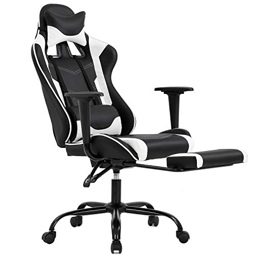 Ergonomic Office Chair PC Gaming Chair Desk Chair Executive PU Leather Computer Chair Lumbar Support with Footrest Modern Task Rolling Swivel Chair for Women, Men(White)