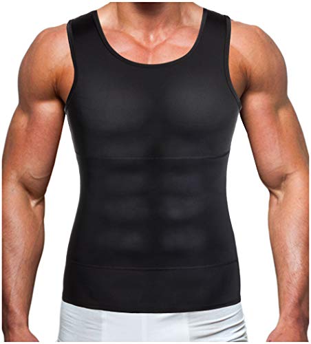 Gotoly Men Compression Shirt Shapewear Slimming Body Shaper Vest Undershirt Weight Loss Tank Top (Black, Medium)